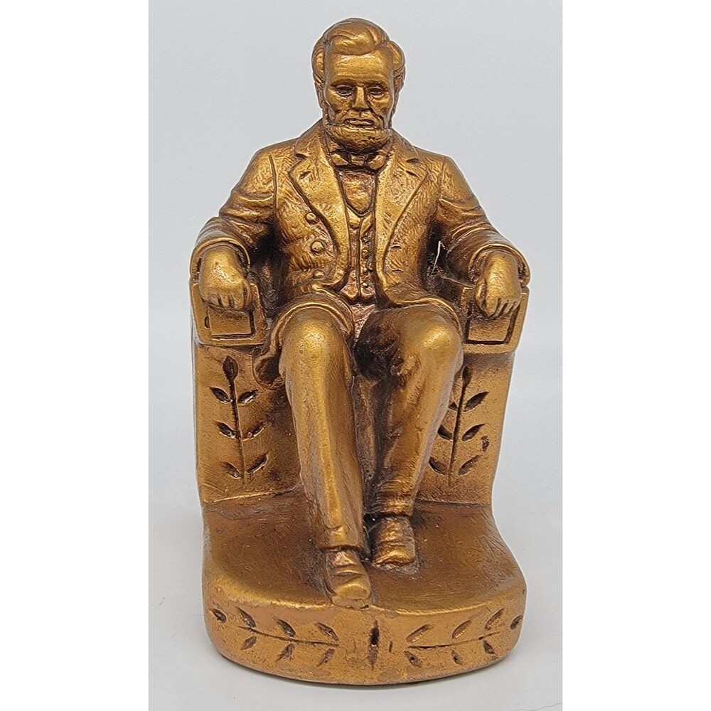 Abraham Lincoln Figurine Bookend Gold Tone Cast Plaster Statue Decor Vintage